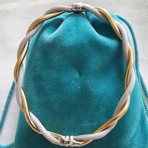 9K Solid 2-Tone Gold Hinged bangle bracelet Size M 8.5"